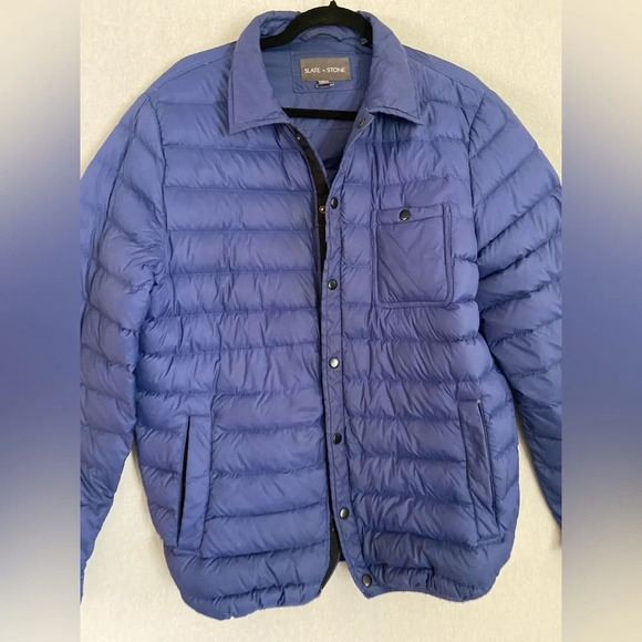 Slate + Stone down quilted puffy blue jacket  Sz L - Picture 4 of 14